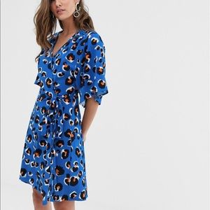 ASOS liquorish kimono mini dress blue leopard